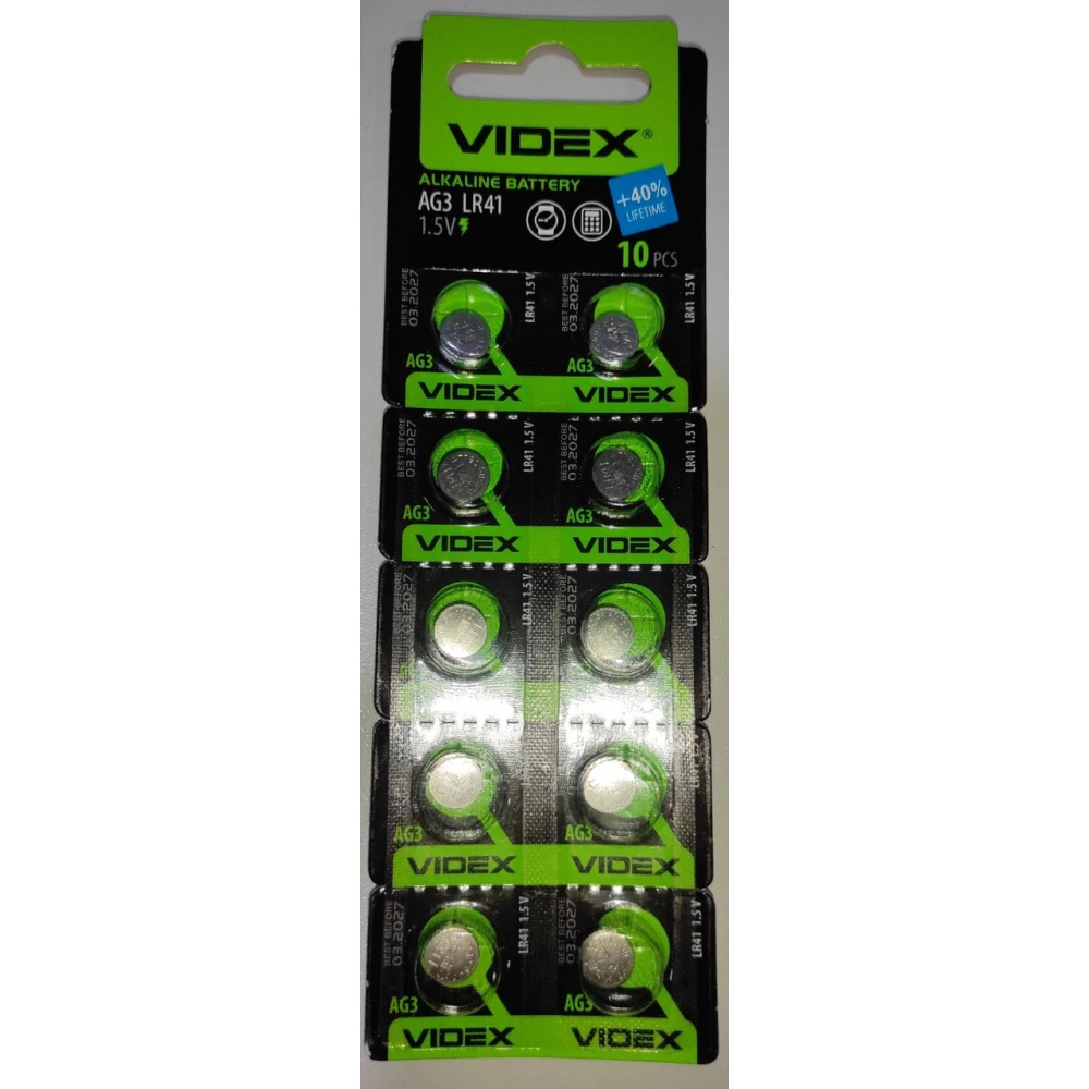 Батарейка VIDEX AG3 (LR-41) blister Alkaline Таблетка, Блістер-10шт.
