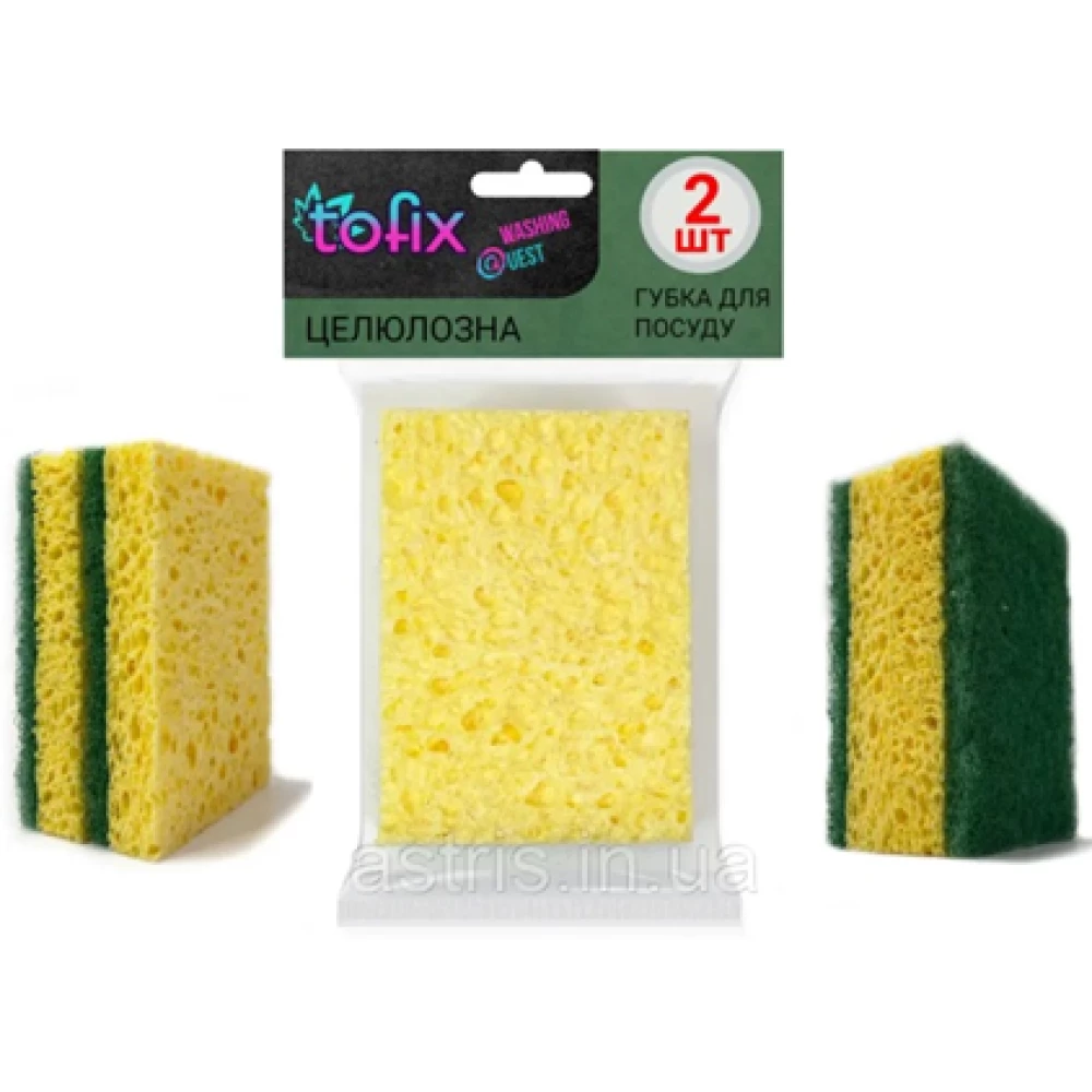 Губка целлюлозна з фіброй для посуду 2шт. , ТМ “Tofix“ 100*70*20, ящ.-50шт.