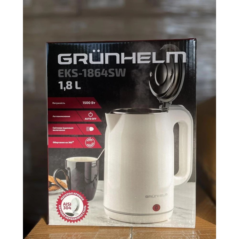 Електрочайник GRUNHELM EKS-1864SW (білий) 1,8л, 1500 Вт, дисковий