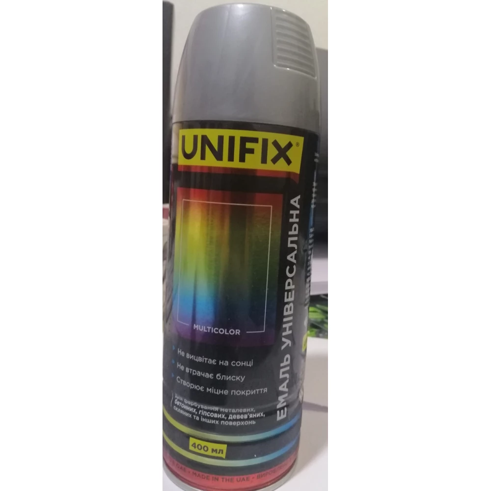 Емаль універсальна акрилова Срібло гл.400мл.UNIFIX