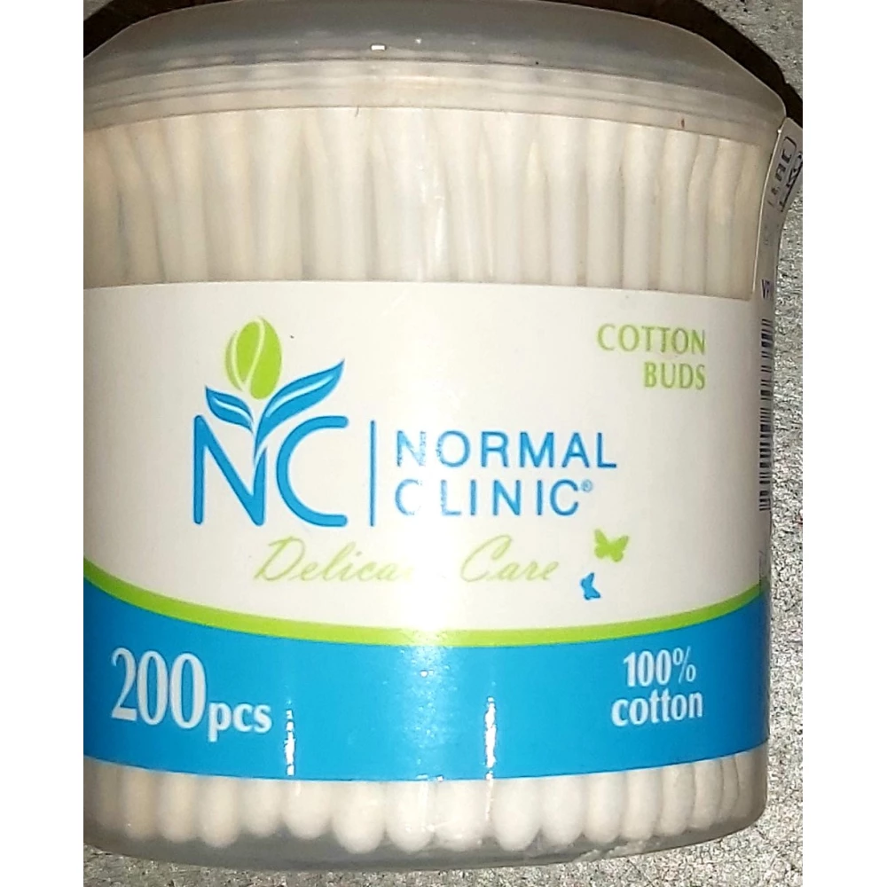 Ватні палички NORMAL cliniс - 200 шт. кругла коробка (6шт.-пач,48 шт/ящ)