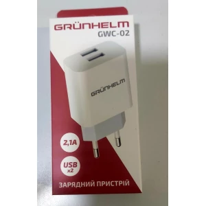 Изображение товара -  Блок живлення - GWC-02, 5V/2,1А, 2 USB, білий (GRUNHELM)