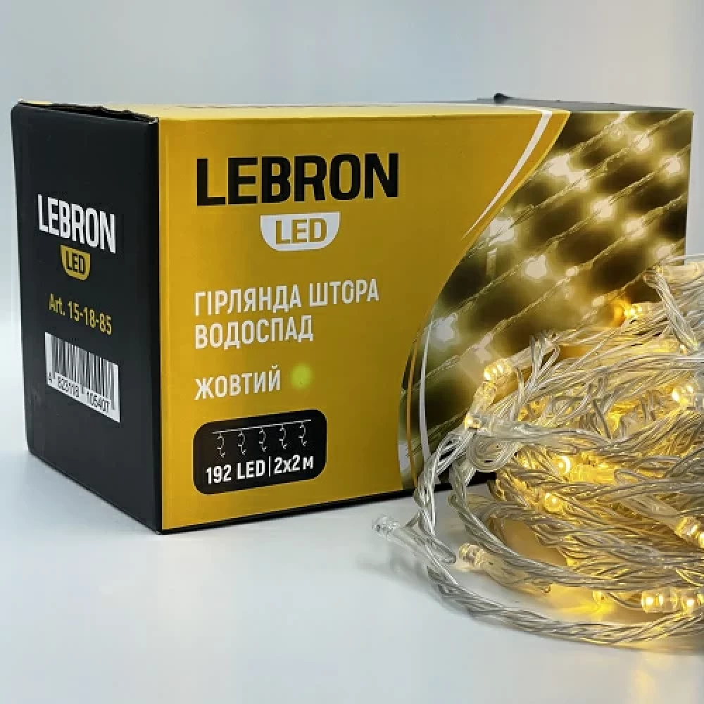 LED гірлянда LEBRON Штора ВОДОСПАД  2*2 м,192LED жовта, IP20 15-18-85