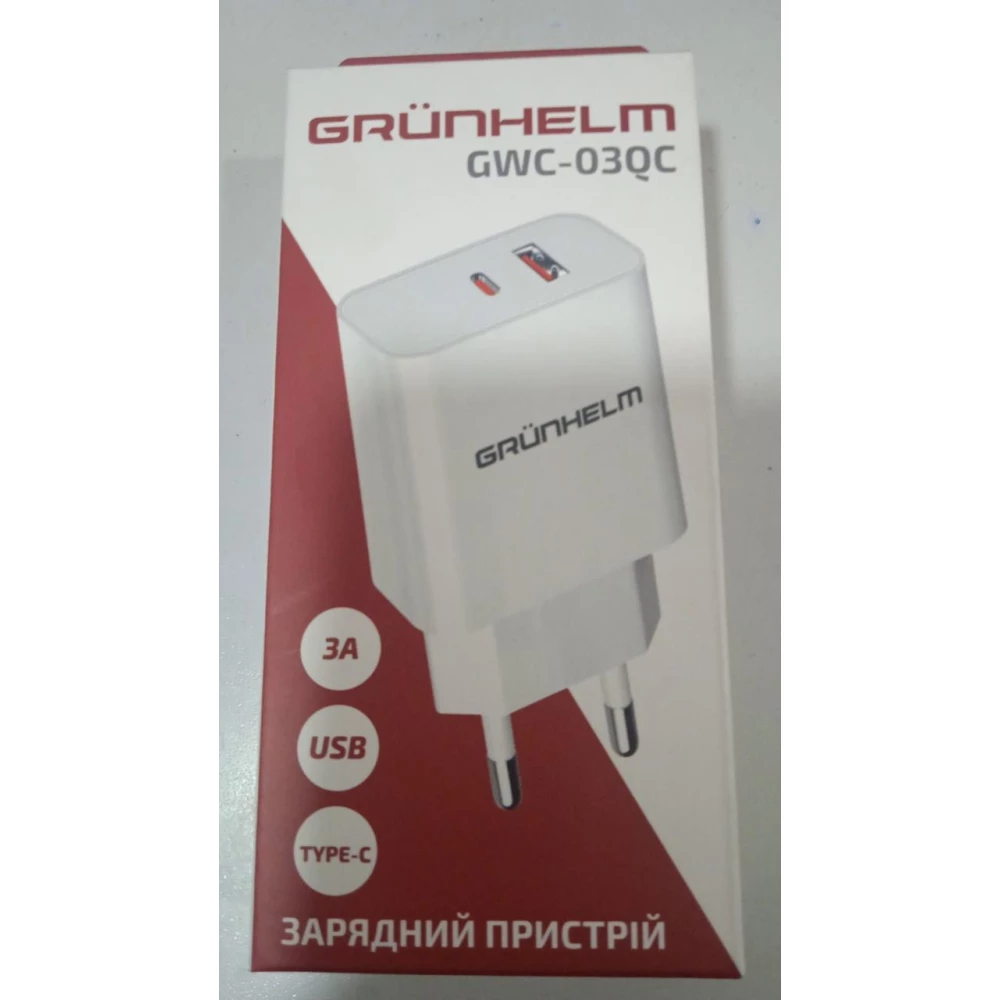 Блок живлення - GWC-03QC, 20W 1USB (5V3А) білий (GRUNHELM)