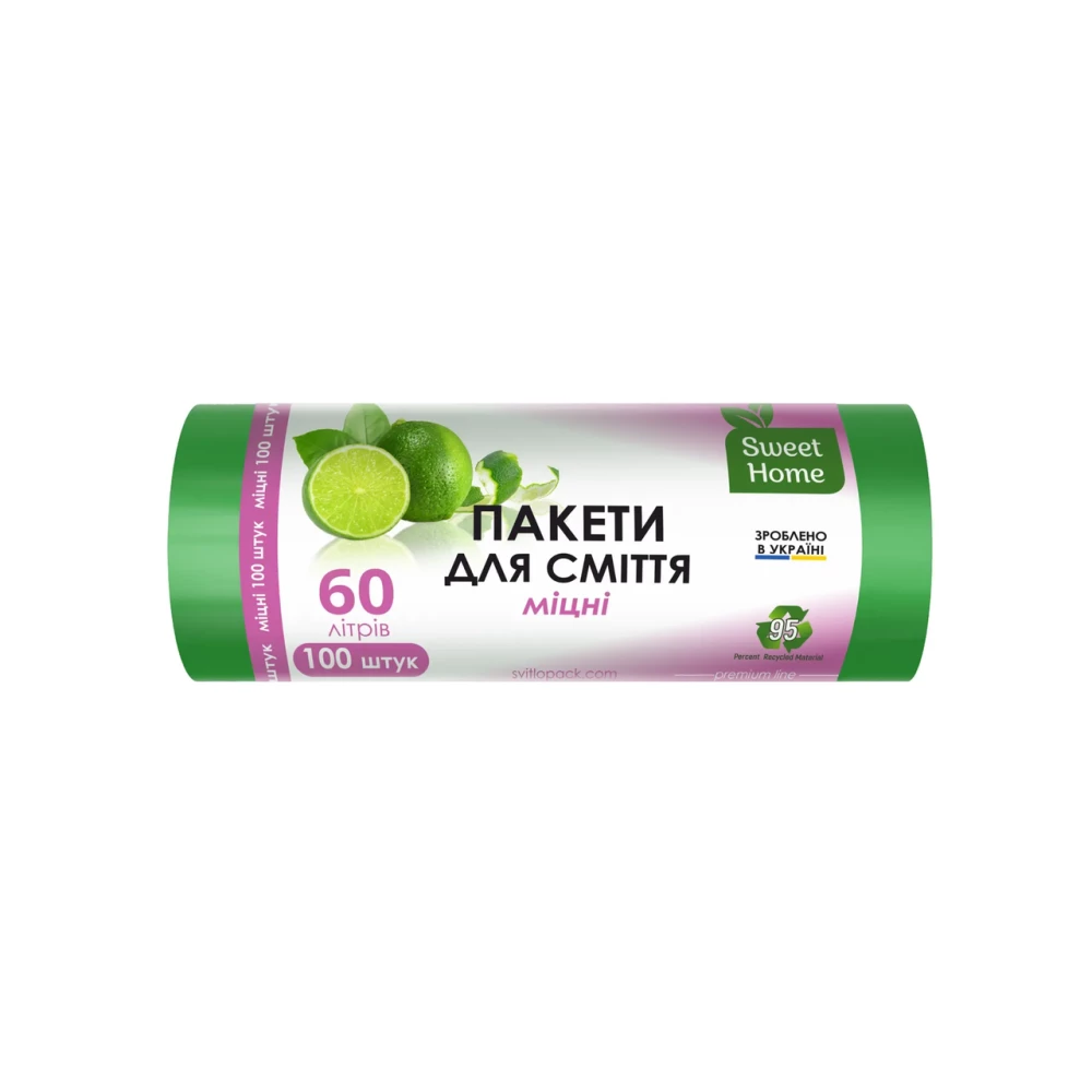 Пакети для сміття «МІЦНІ», 60 л, 100 шт. (зелений). “Sweet Home“